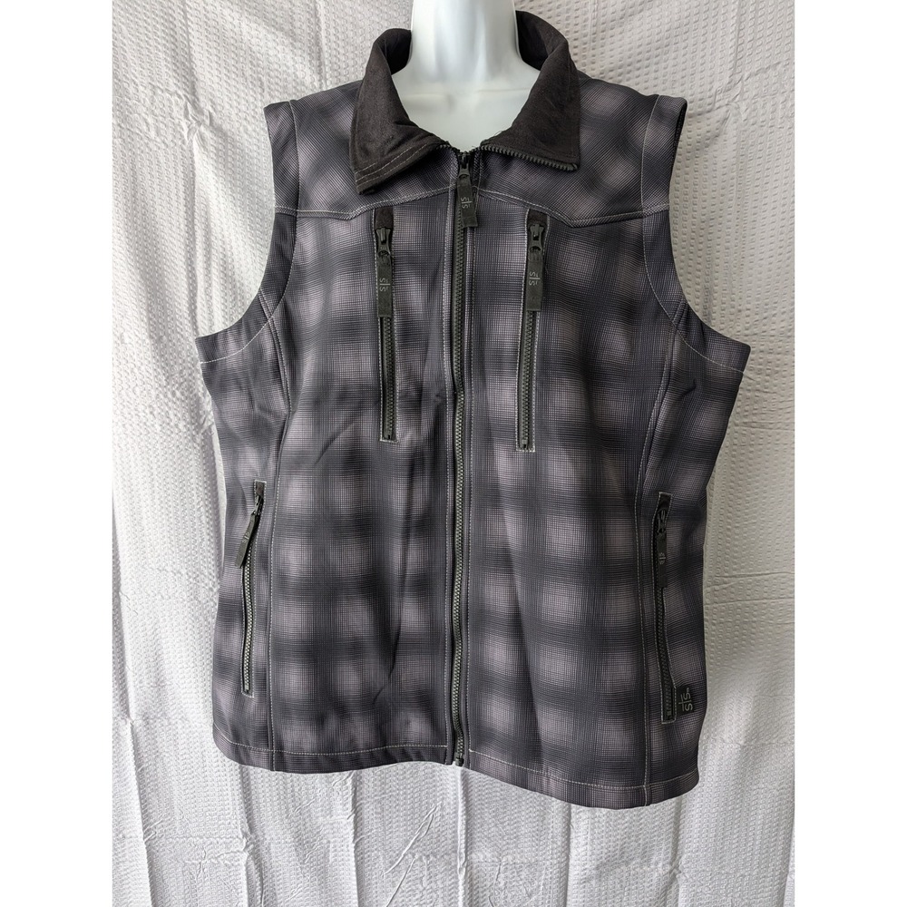 STS Ranchwear Mens XL Softshell Vest Grey Black Plaid Western Full Zip Utility